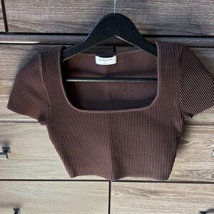 Babaton Deep Brown Ribbed Crop Top